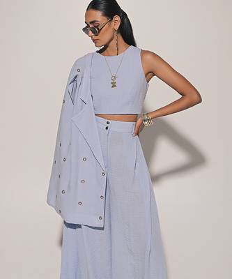 Blue embroidered linen co ord set 3