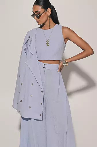 Blue embroidered linen co ord set