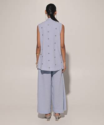 Blue embroidered linen co ord set 4