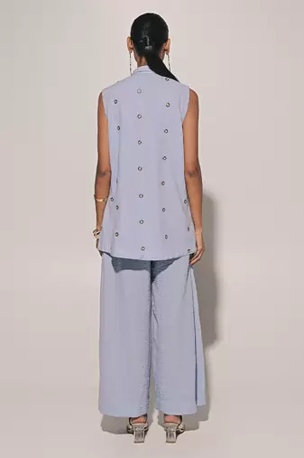Blue embroidered linen co ord set