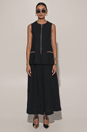 Black embroidered linen co ord set