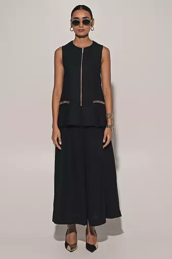 Black embroidered linen co ord set