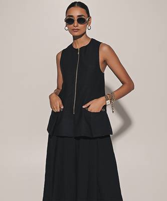 Black embroidered linen co ord set 3