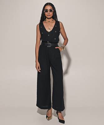 Black embroidered linen co ord set 1