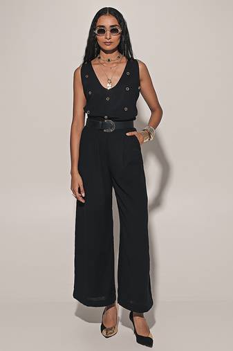 Black embroidered linen co ord set
