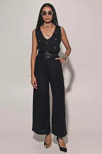 Black embroidered linen co ord set