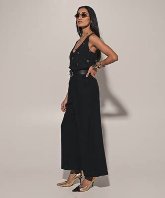Black embroidered linen co ord set 3