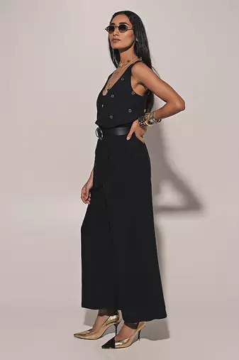 Black embroidered linen co ord set