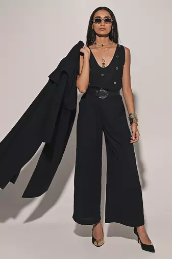 Black embroidered linen co ord set