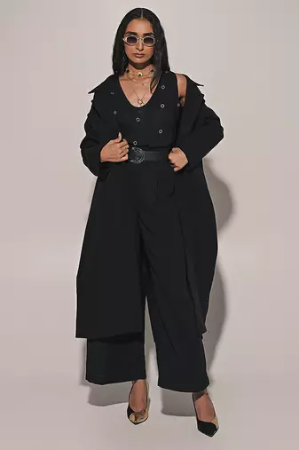 Black embroidered linen co ord set