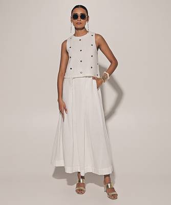 White embroidered linen co ord set 1