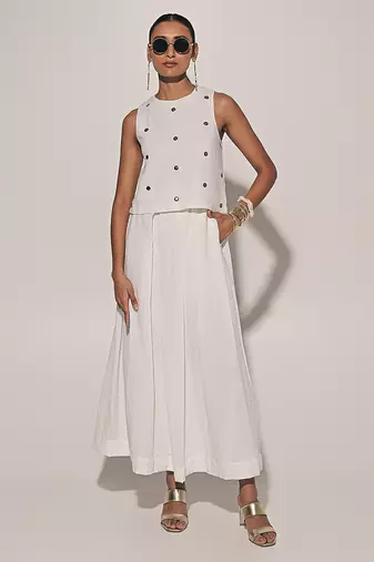 White embroidered linen co ord set