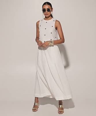 White embroidered linen co ord set 2