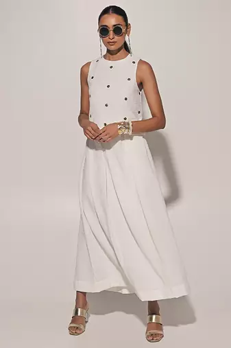 White embroidered linen co ord set