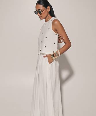 White embroidered linen co ord set 3