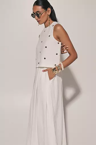 White embroidered linen co ord set