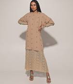 Beige embroidered linen co ord set