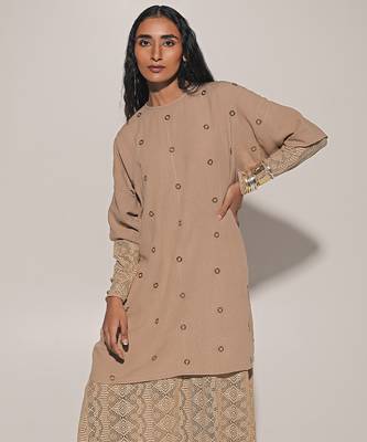 Beige embroidered linen co ord set 3