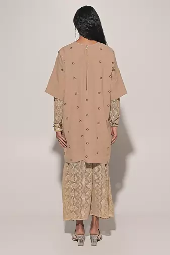 Beige embroidered linen co ord set