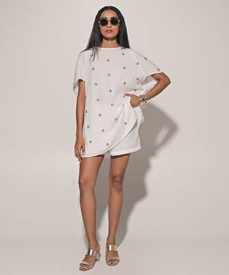 White embroidered linen co ord set 1