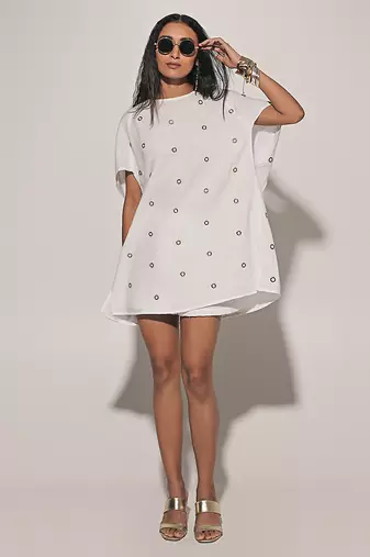 White embroidered linen co ord set