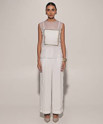 White embroidered linen co ord set 1