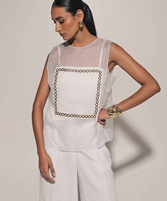 White embroidered linen co ord set 3