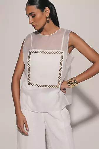 White embroidered linen co ord set