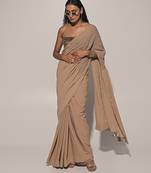 Beige Embroidered Linen Saree
