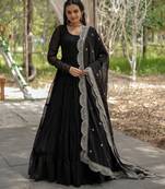 Black faux georgette designer anarkali gown with dupatta