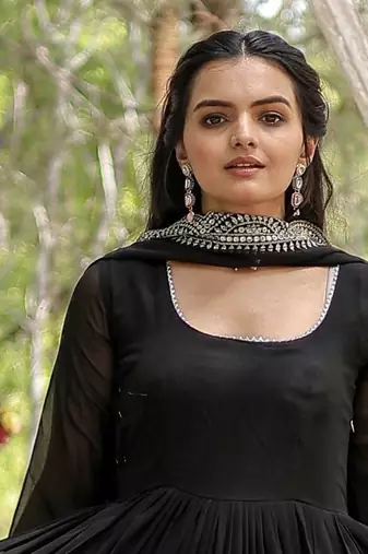 Black faux georgette designer anarkali gown with dupatta