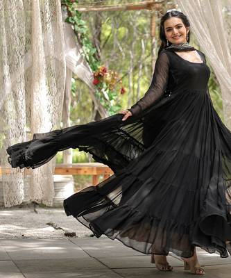 Black faux georgette designer anarkali gown with dupatta 3