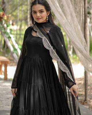 Black faux georgette designer anarkali gown with dupatta 4