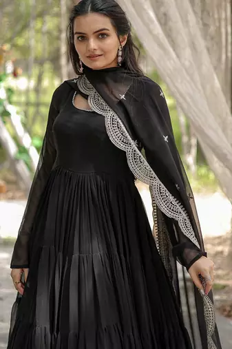 Black faux georgette designer anarkali gown with dupatta