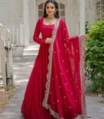 Pink faux georgette designer anarkali gown with dupatta