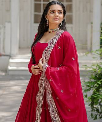 Pink faux georgette designer anarkali gown with dupatta 3
