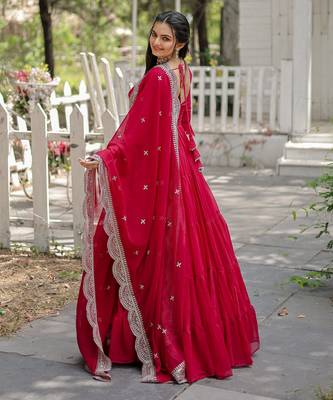 Pink faux georgette designer anarkali gown with dupatta 4