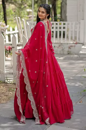 Pink faux georgette designer anarkali gown with dupatta