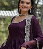 Wine faux georgette designer anarkali gown with dupatta