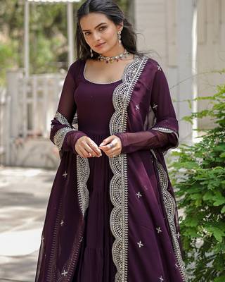 Wine faux georgette designer anarkali gown with dupatta 3