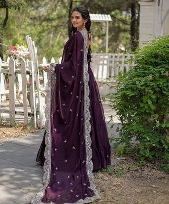 Wine faux georgette designer anarkali gown with dupatta 4