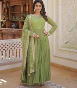 Maroon faux georgette embroidered anarkali gown with dupatta