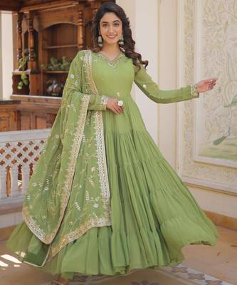 Maroon faux georgette embroidered anarkali gown with dupatta 2