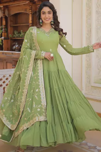 Maroon faux georgette embroidered anarkali gown with dupatta