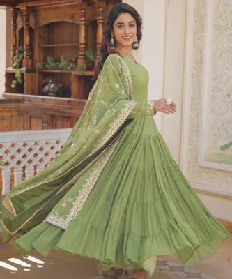 Maroon faux georgette embroidered anarkali gown with dupatta 3