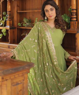 Maroon faux georgette embroidered anarkali gown with dupatta 4