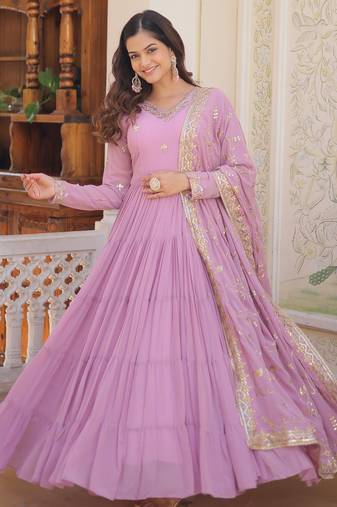 Purple faux georgette embroidered anarkali gown with dupatta