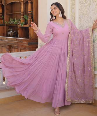 Purple faux georgette embroidered anarkali gown with dupatta 2