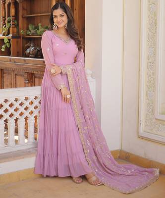 Purple faux georgette embroidered anarkali gown with dupatta 3