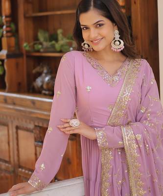 Purple faux georgette embroidered anarkali gown with dupatta 4